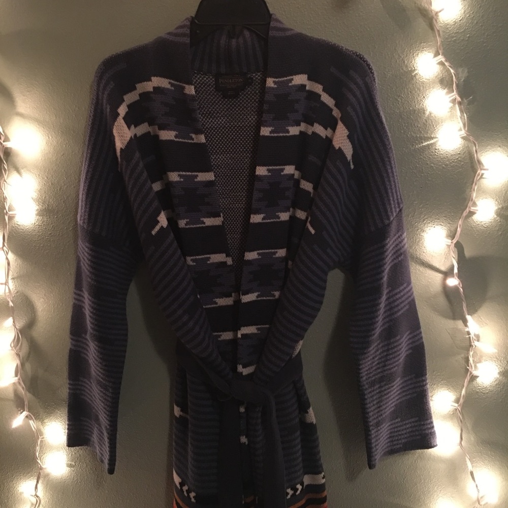 Cotton wrap sweater by Pendleton Woolen Mills. Below the knee length, size XL